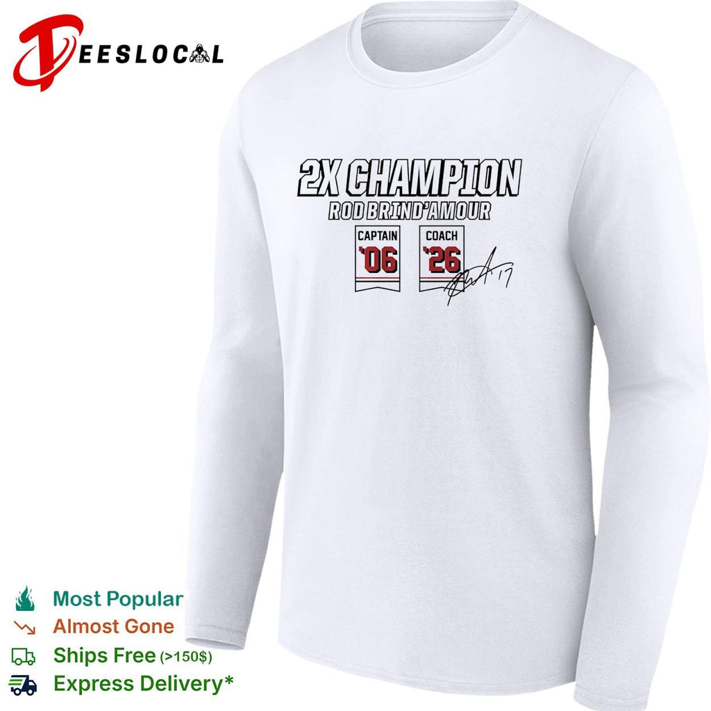 Rod Brind’Amour Carolina Hurricanes Two time champion captain and coach banners signature shirt