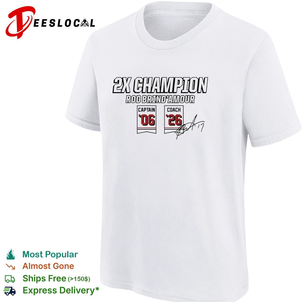 Rod Brind’Amour Carolina Hurricanes Two time champion captain and coach banners signature shirt