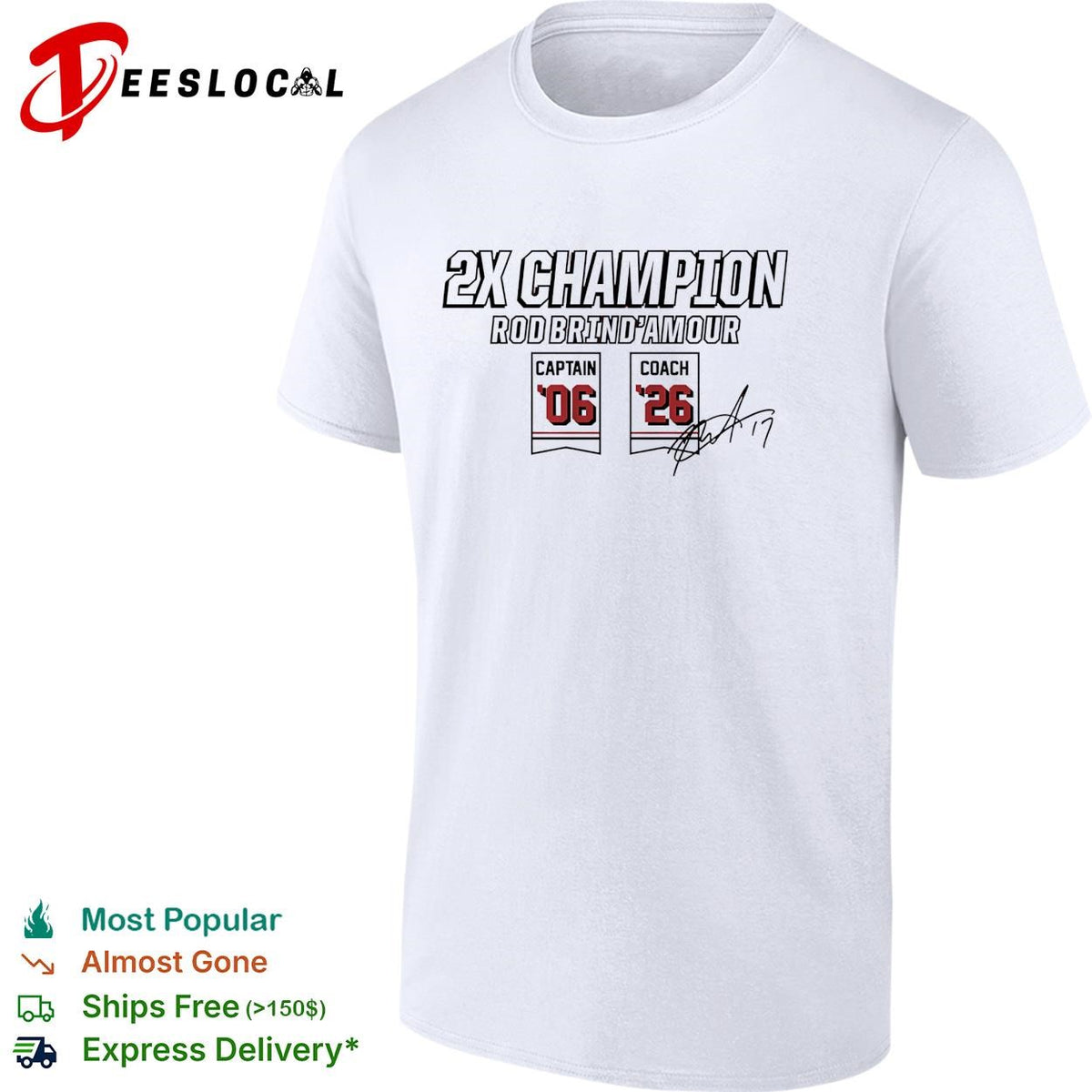 Rod Brind’Amour Carolina Hurricanes Two time champion captain and coach banners signature shirt