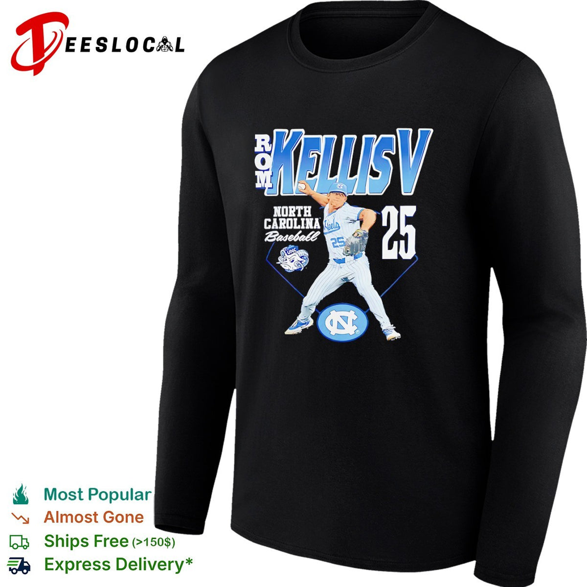 Rom Kellis V North Carolina Tar Heels baseball Shirt