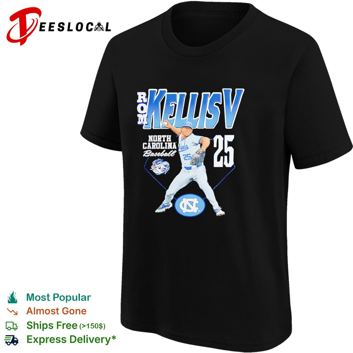 Rom Kellis V North Carolina Tar Heels baseball Shirt
