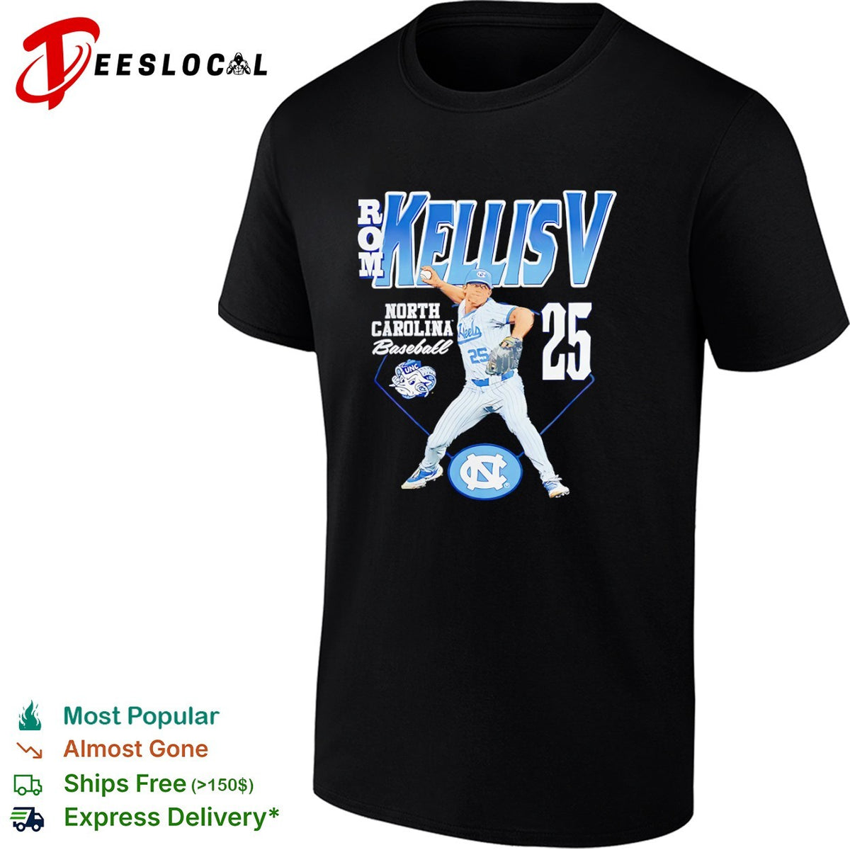 Rom Kellis V North Carolina Tar Heels baseball Shirt