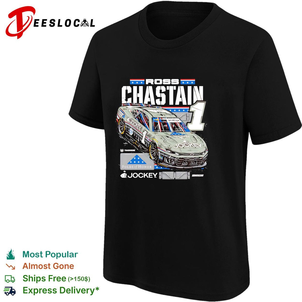 Ross Chastain 1 Jockey Folds of Honor Trackhouse NASCAR shirt