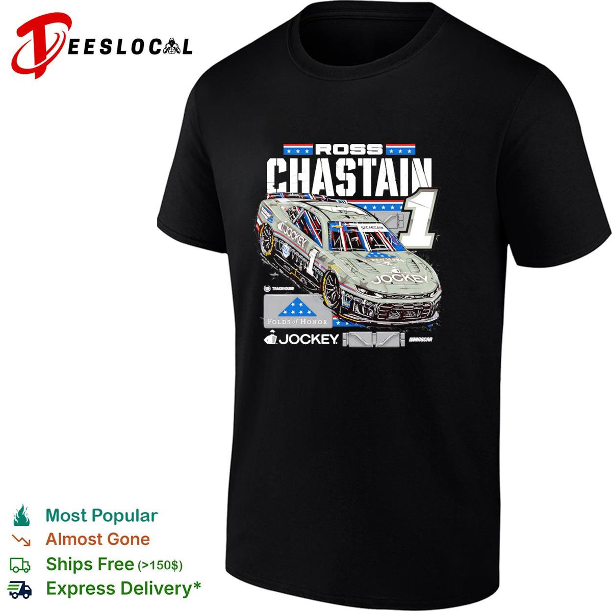 Ross Chastain 1 Jockey Folds of Honor Trackhouse NASCAR shirt