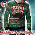 Rush Band Funny Band Members With Santa Hat Happy Holiday Knitted Green Ugly Christmas Sweater