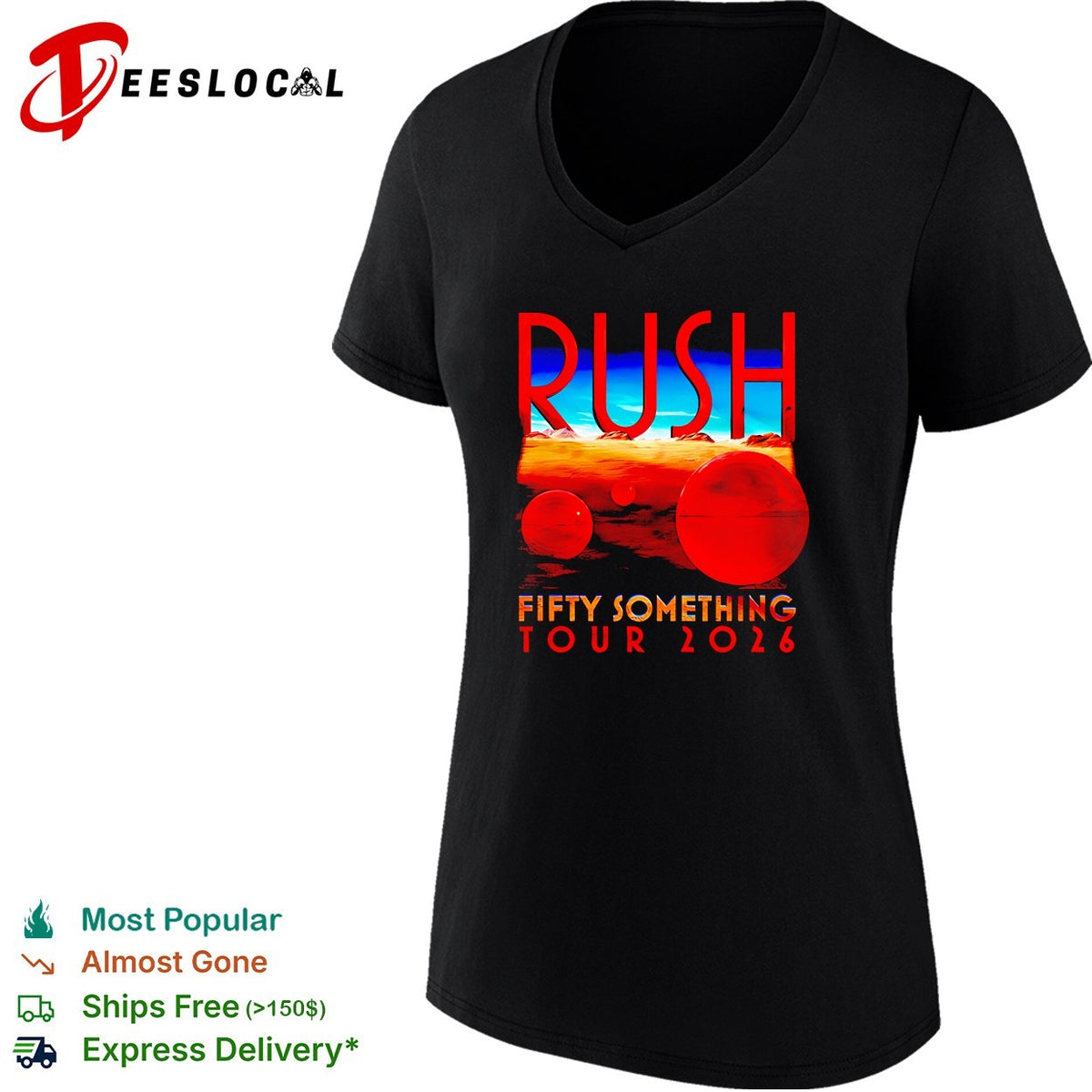 Rush Fifty Something Tour 2026 red sphere desert landscape concept band shirt
