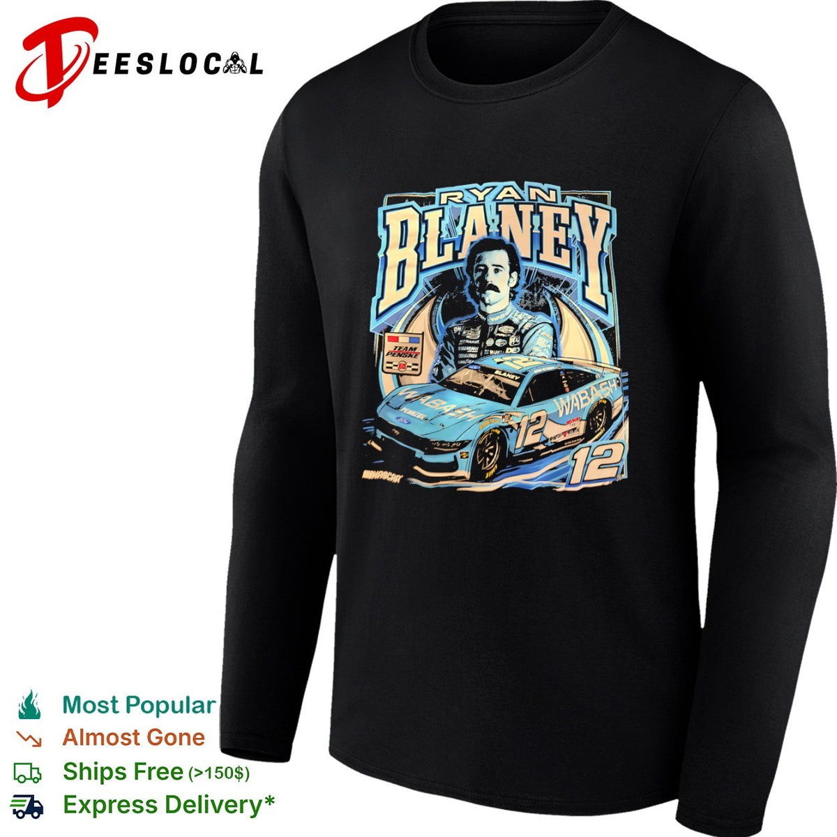 Ryan Blaney Team Penske Nascar 12 Wabash Ford Mustang shirt