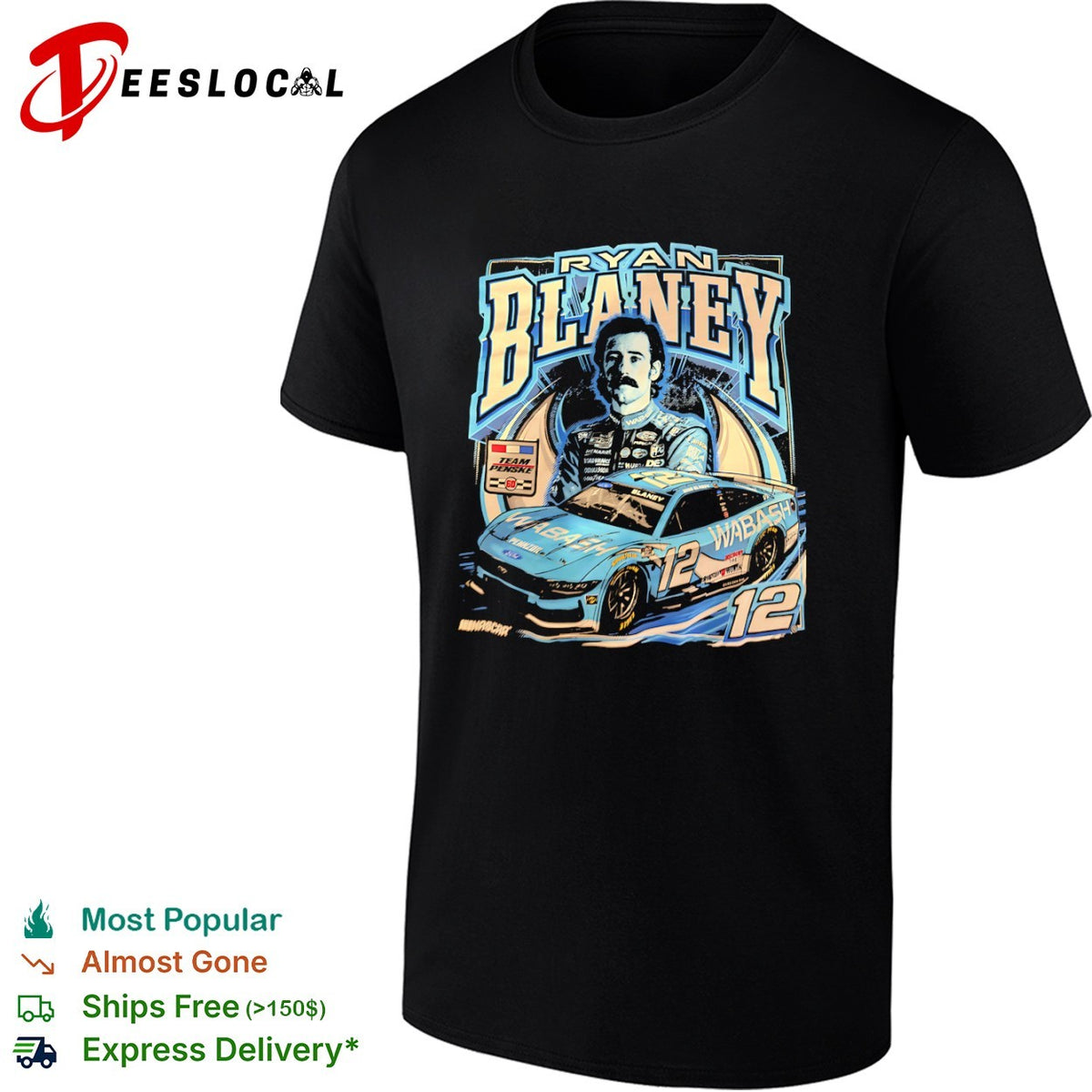 Ryan Blaney Team Penske Nascar 12 Wabash Ford Mustang shirt