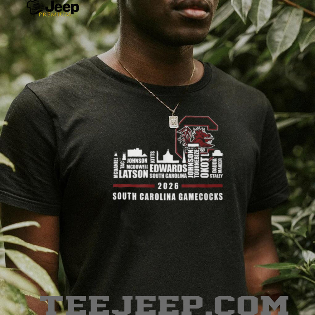 South Carolina Gamecocks 2026 Skyline Player Names Roster T Shirt