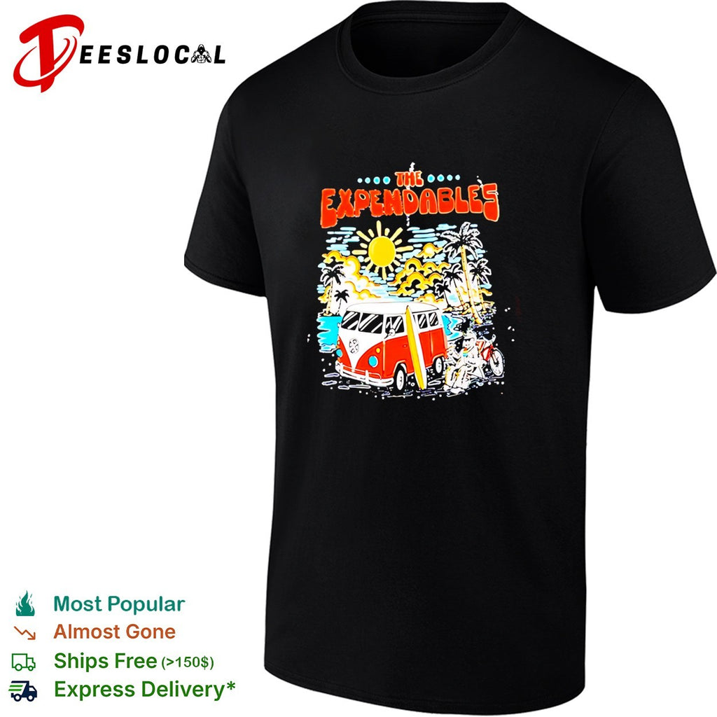 Retro van tropical beach surfboard palm tree vintage concert art shirt