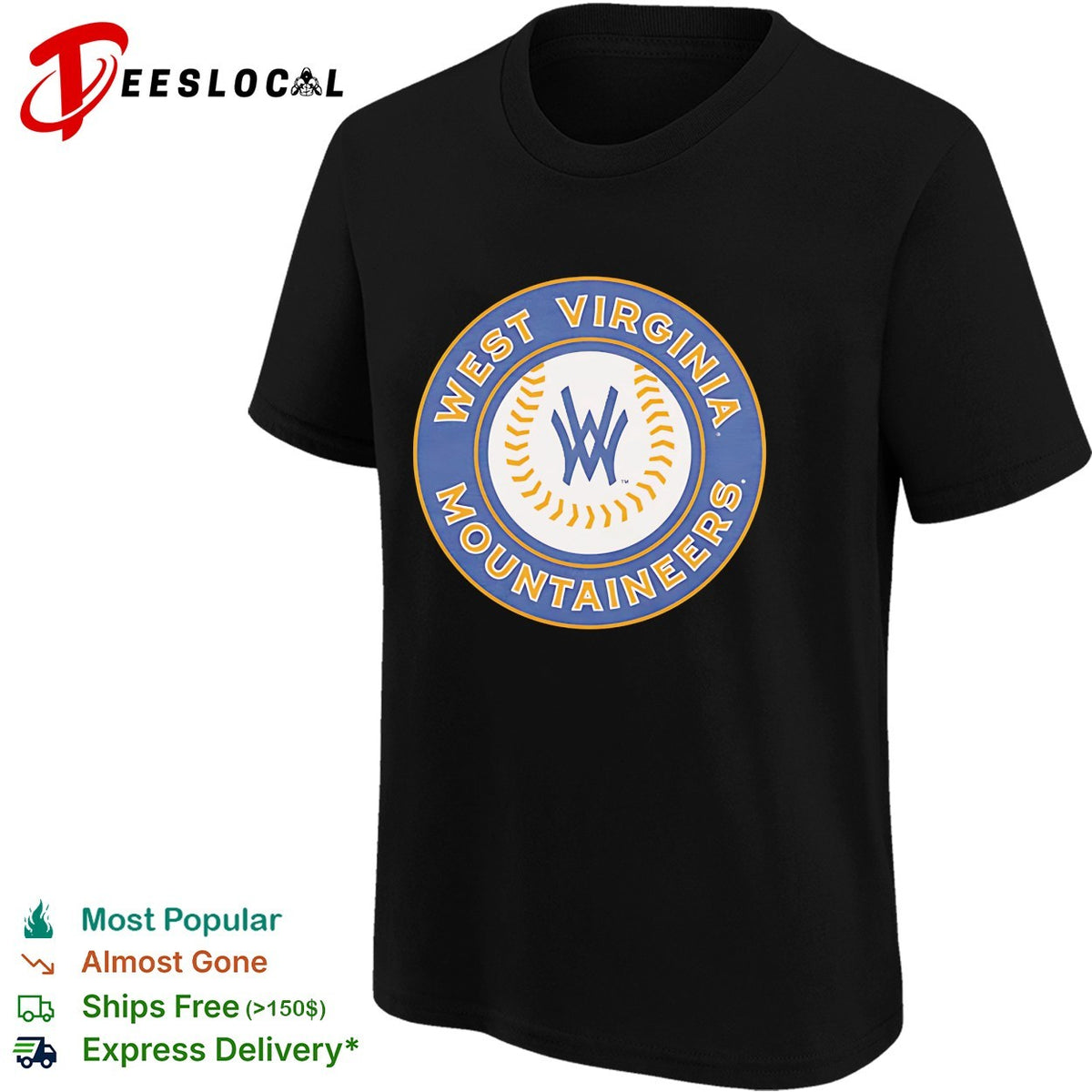 West Virginia Mountaineers WW circle monogram baseball logo shirt