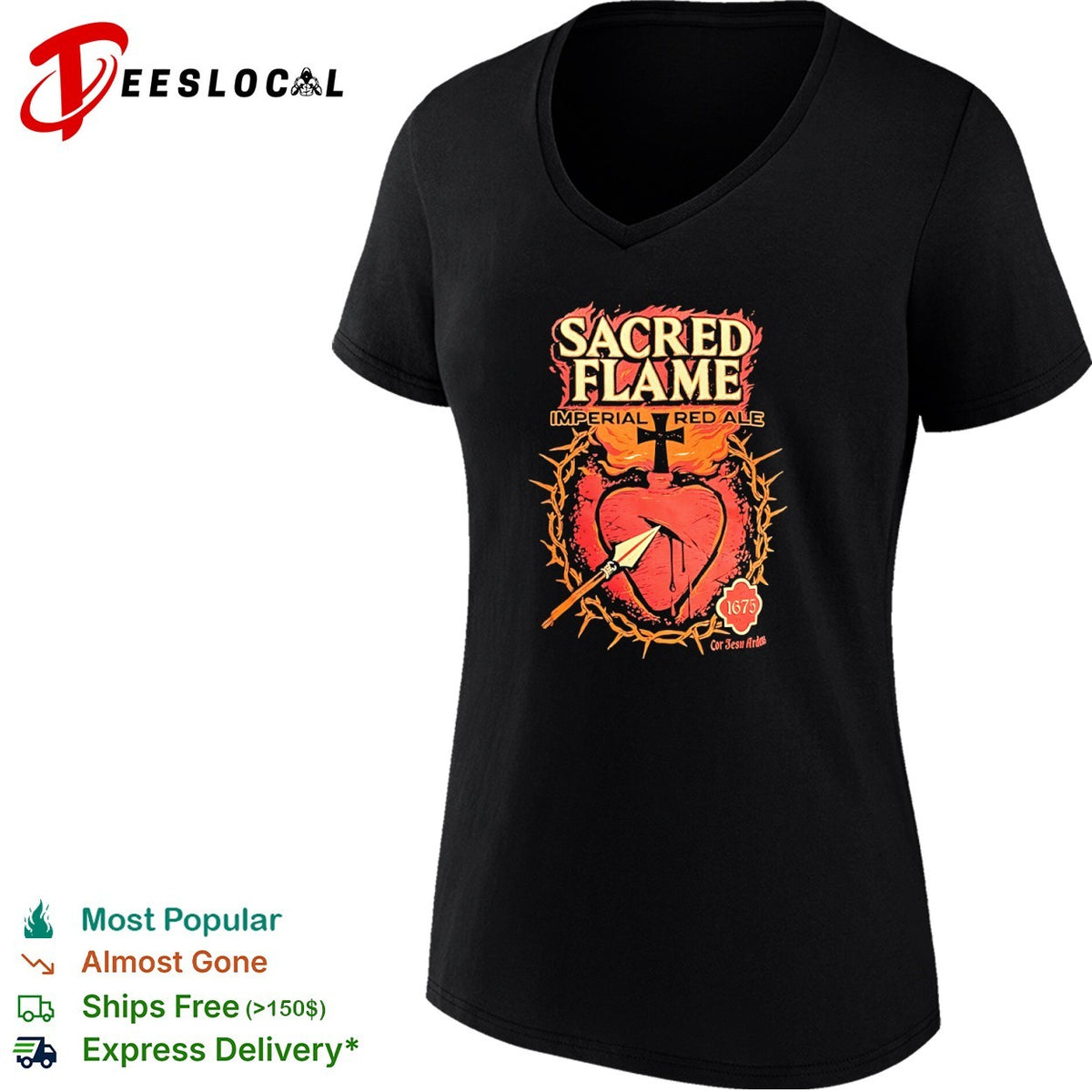 Sacred Flame Imperial Red Ale Cor Jesu Ardens 1675 Heart Cross Spear Crown shirt