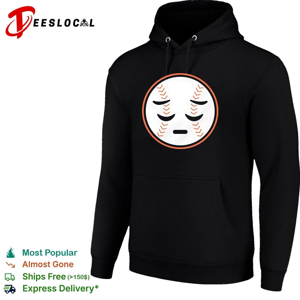 Sad face baseball emoji blue orange graphic shirt