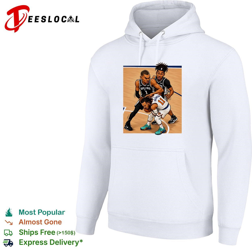 San Antonio Spurs Wembanyama defending Brunson basketball action illustration shirt