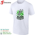 San Antonio Spurs alien takeover logo green lightning white shirt