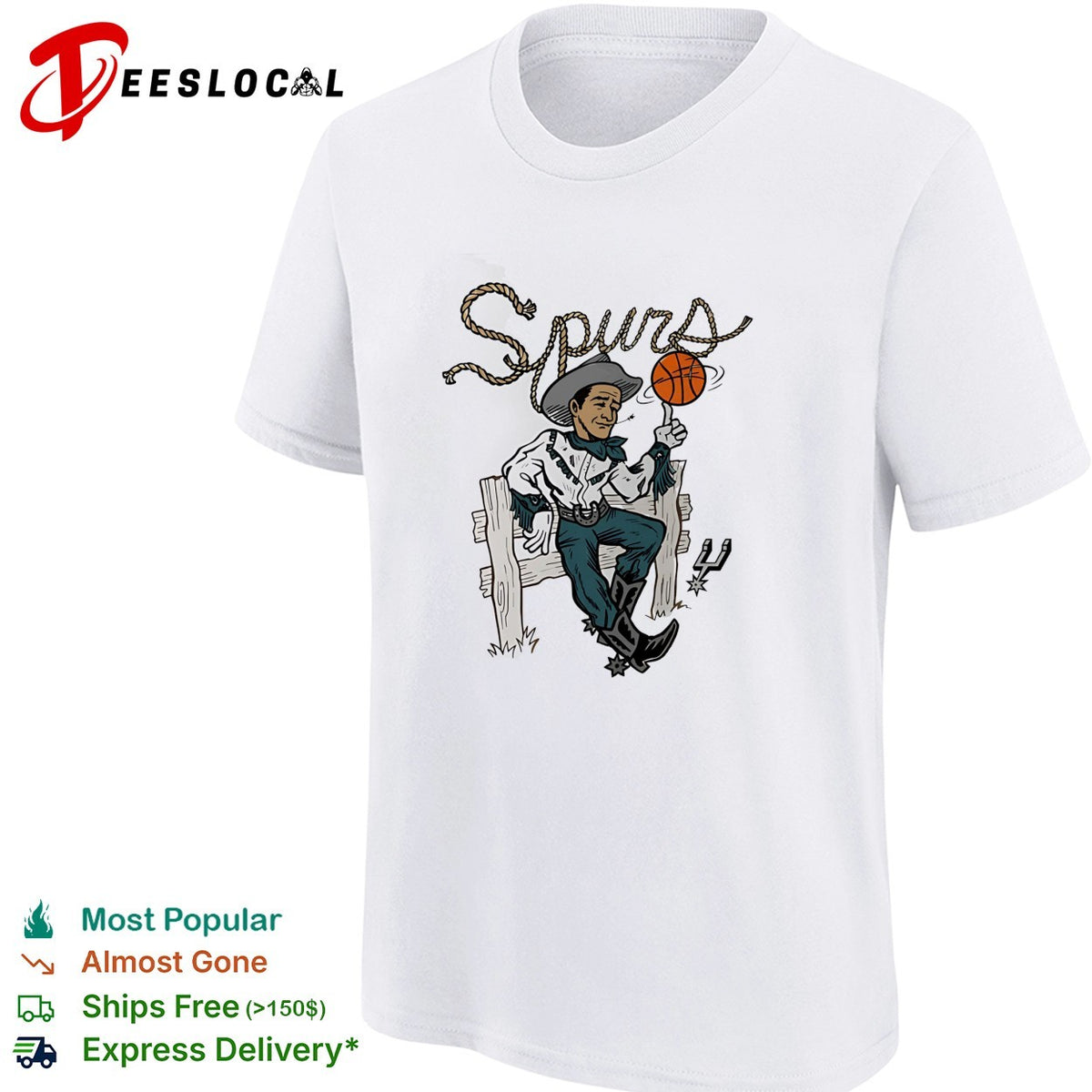 San Antonio Spurs basketball Cowboy spinning ball shirt