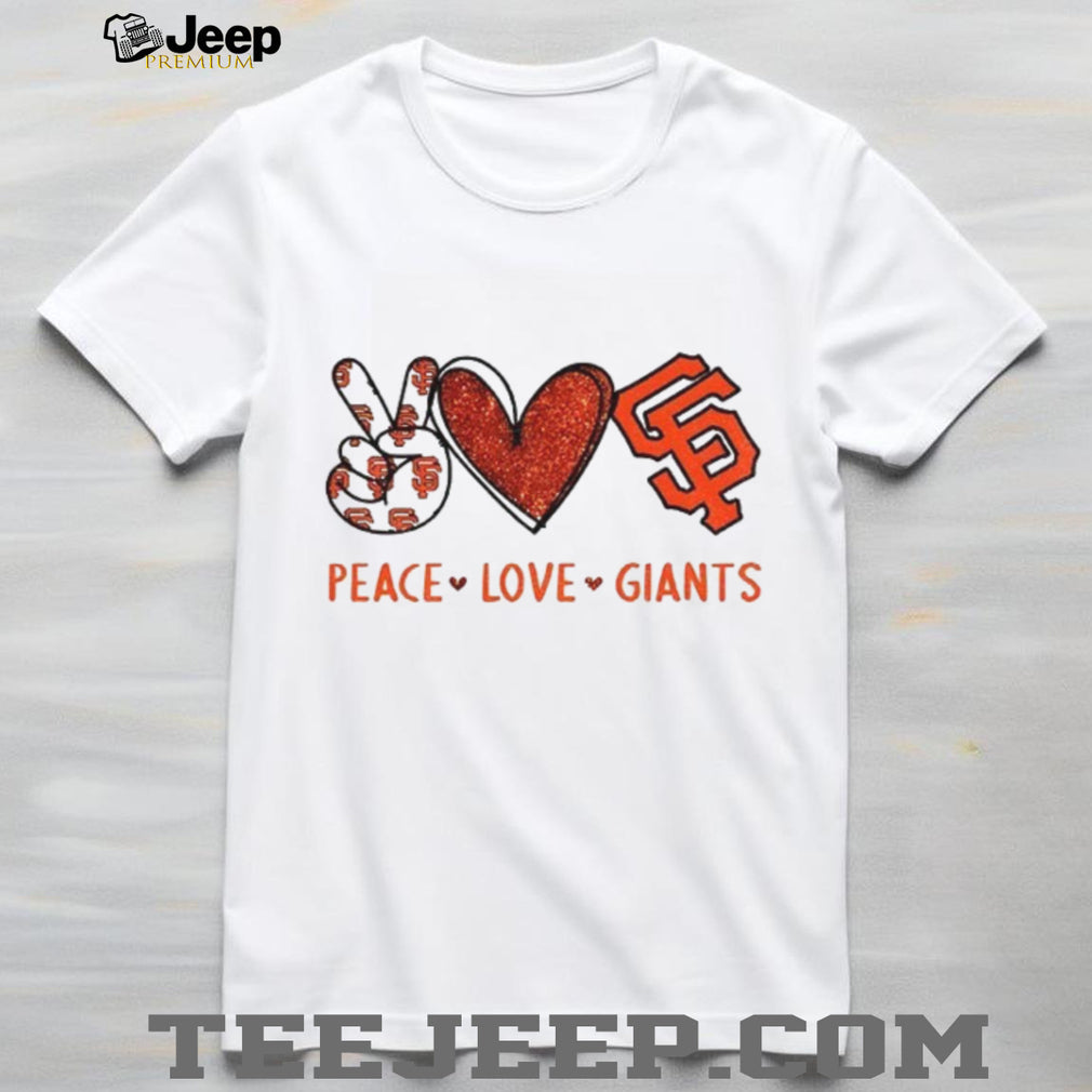 San Francisco Giants Peace Love Giants Red Glitter Baseball T shirt