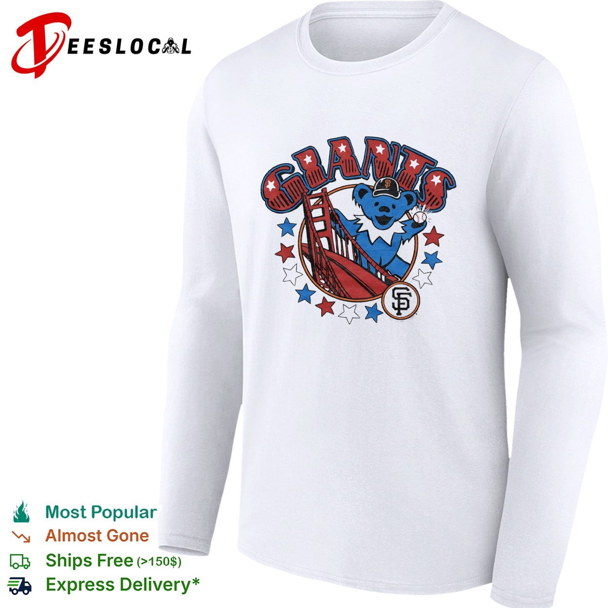 San Francisco Giants x Grateful Dead dancing bear golden gate graphic shirt