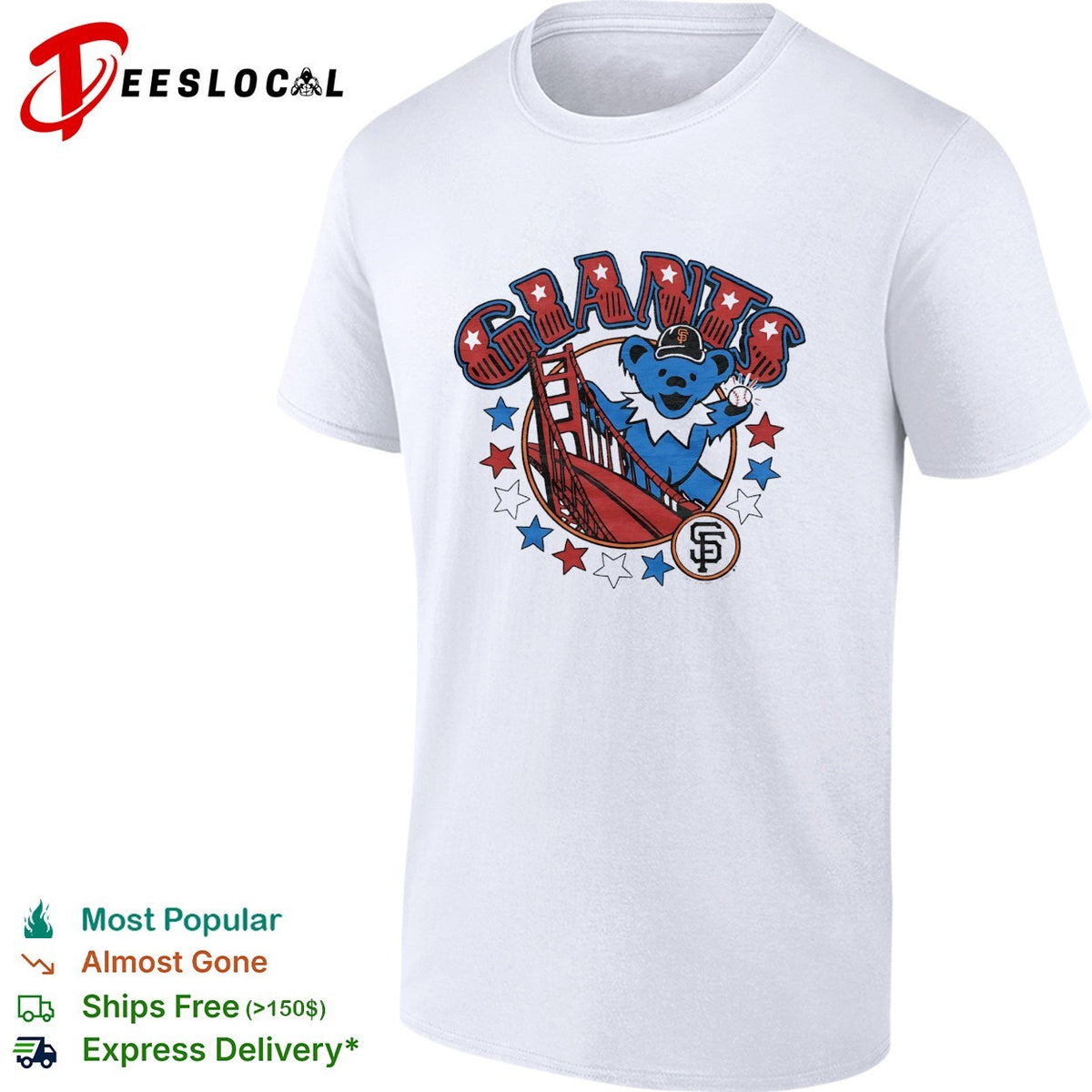San Francisco Giants x Grateful Dead dancing bear golden gate graphic shirt