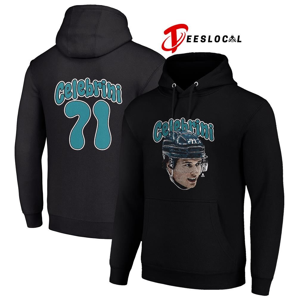 San Jose Sharks Macklin Celebrini portrait name and number shirt