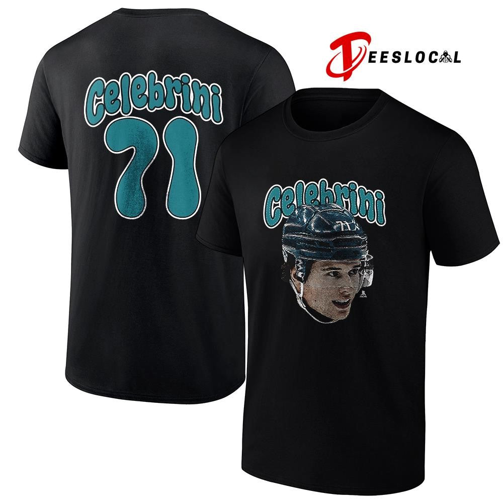 San Jose Sharks Macklin Celebrini portrait name and number shirt