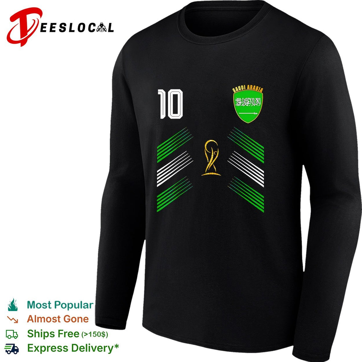 Saudi Arabia football team number 10 national crest World Cup trophy 2026 shirt