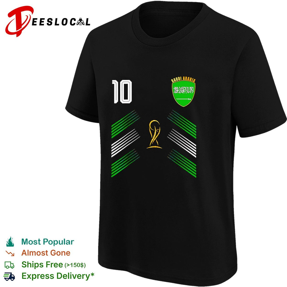 Saudi Arabia football team number 10 national crest World Cup trophy 2026 shirt