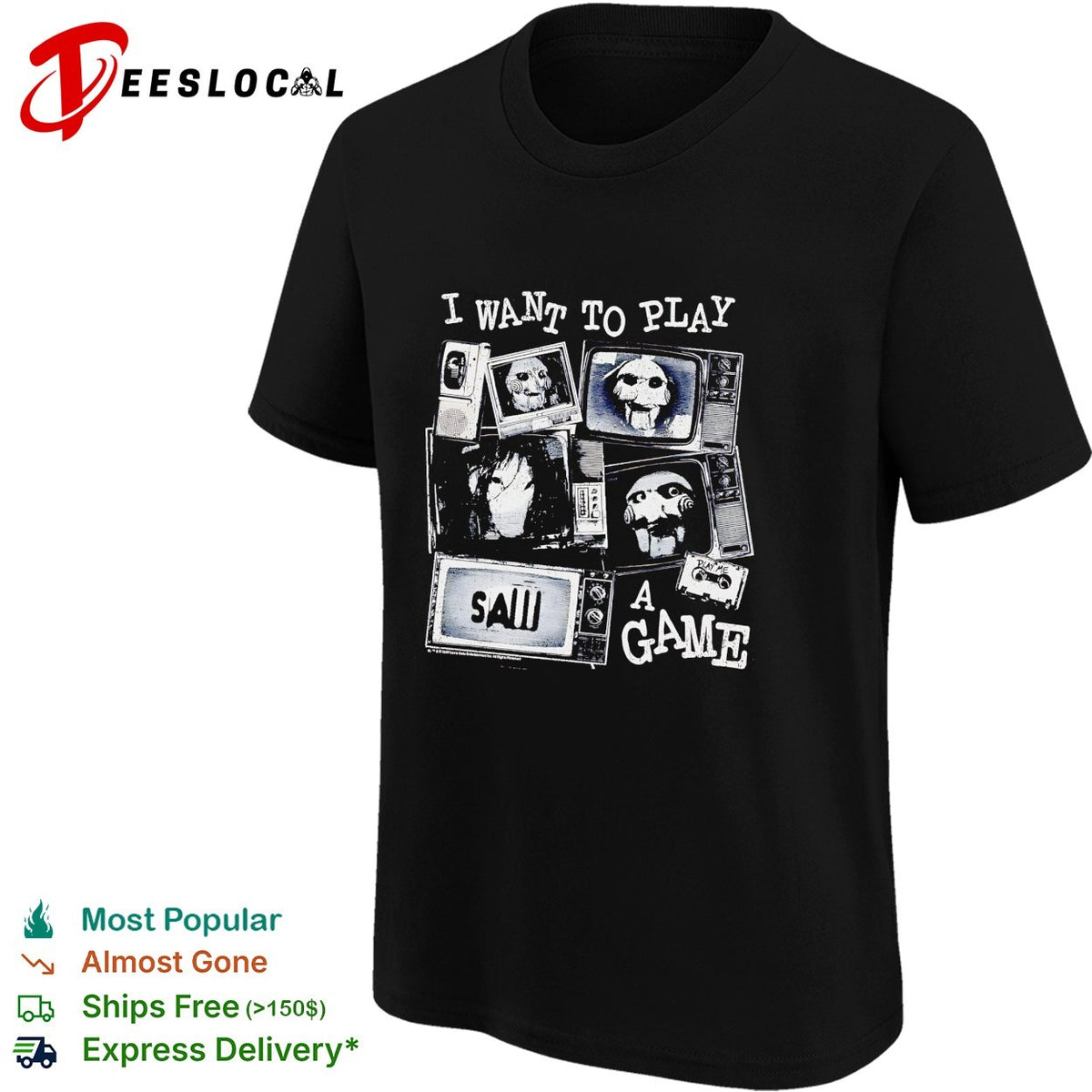 Saw I want to play a game horror TV screens collage shirt