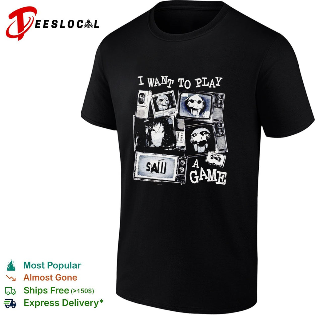 Saw I want to play a game horror TV screens collage shirt