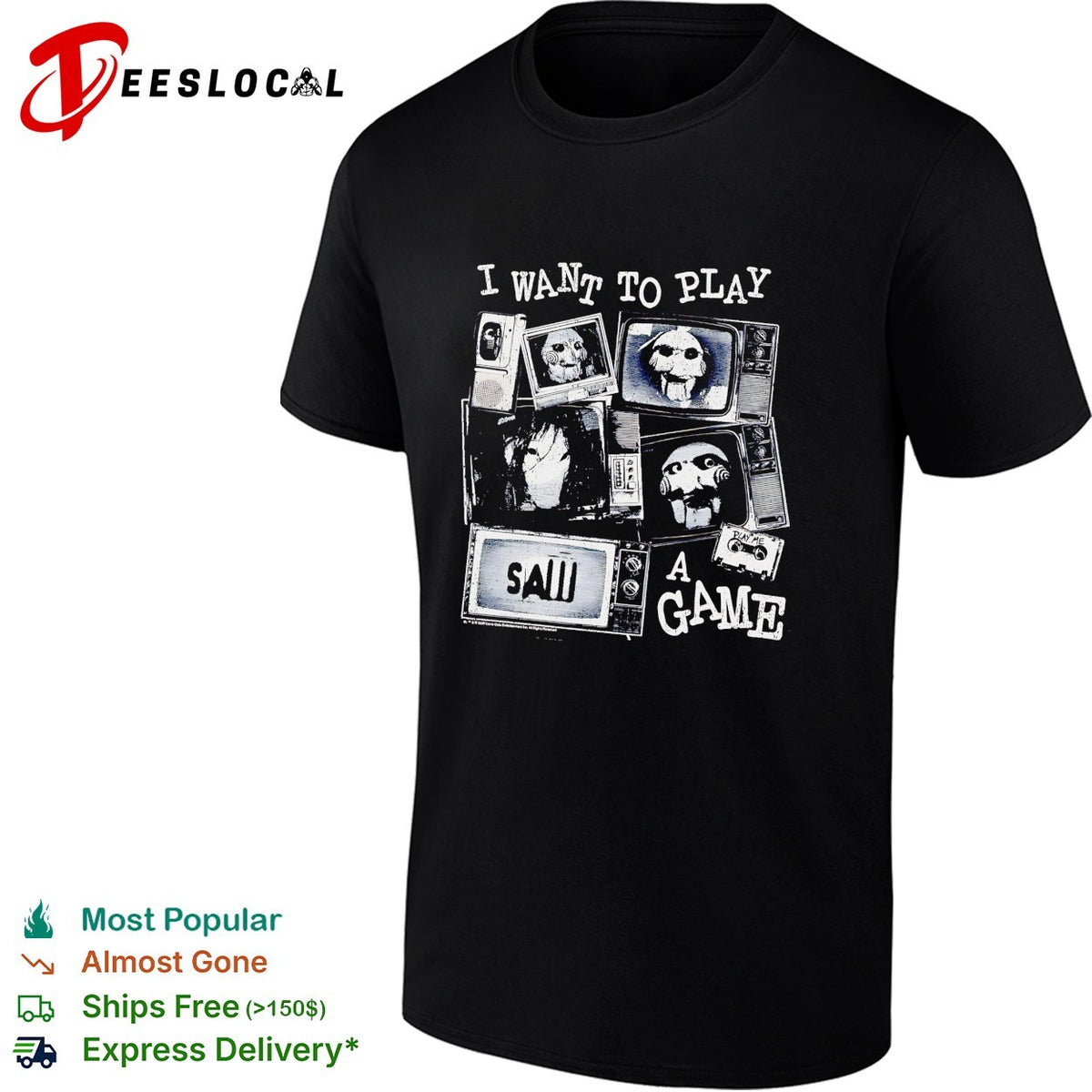 Saw I want to play a game horror TV screens collage shirt