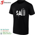 Saw stylized horror logo bold text shirt