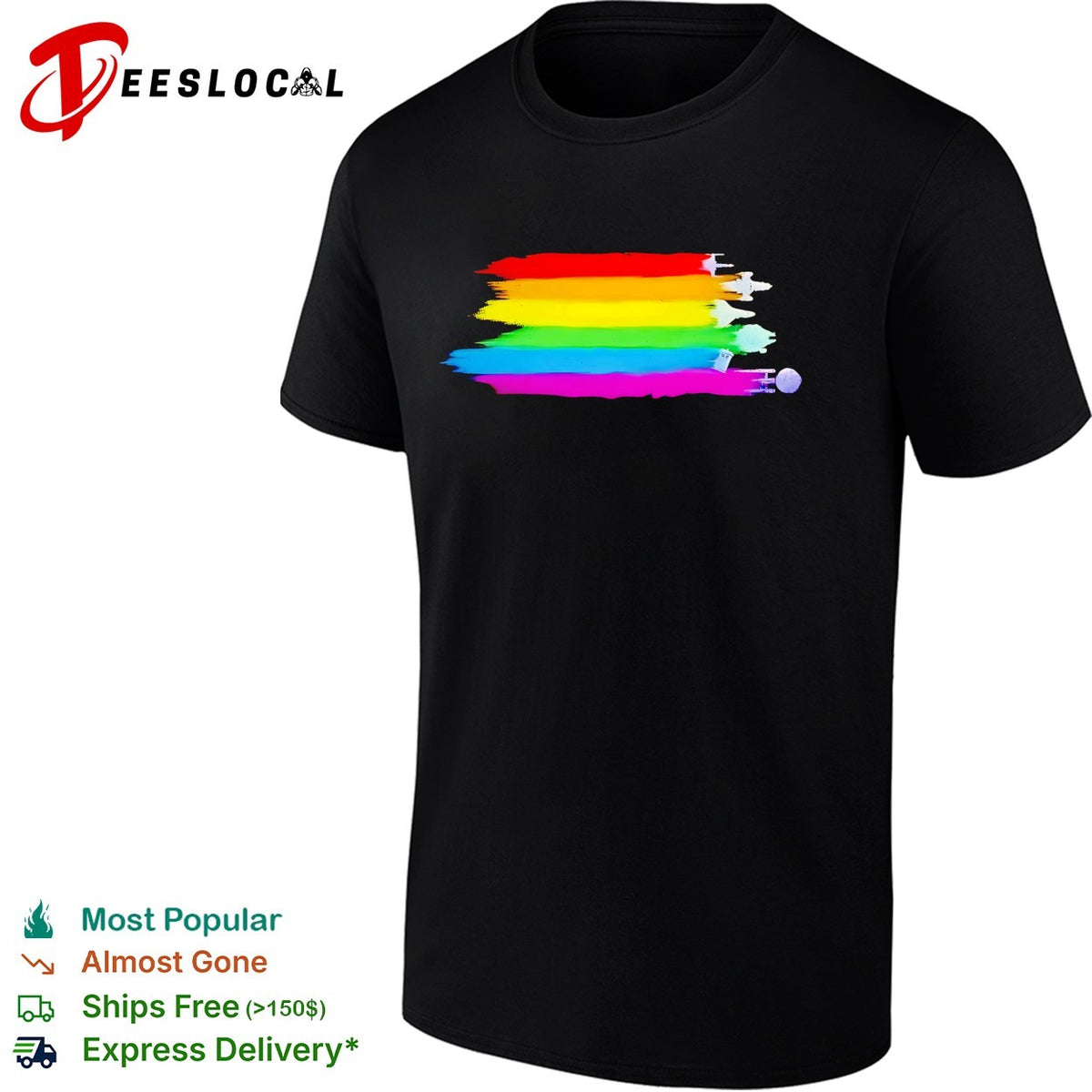 Sci-fi spaceships pride rainbow flag brushstroke graphic shirt