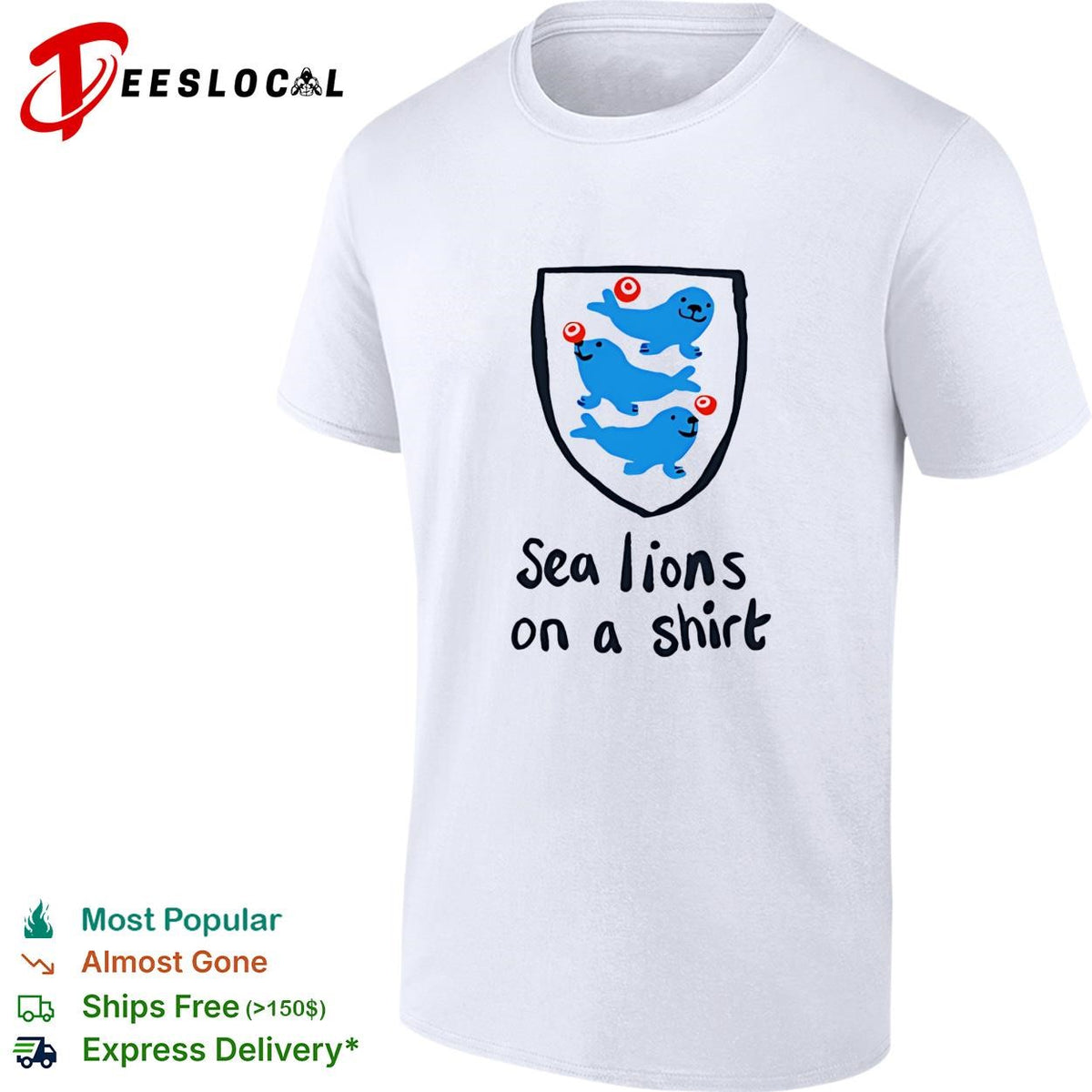 Sea lions on a shirt England Three Lions parody humor shirt