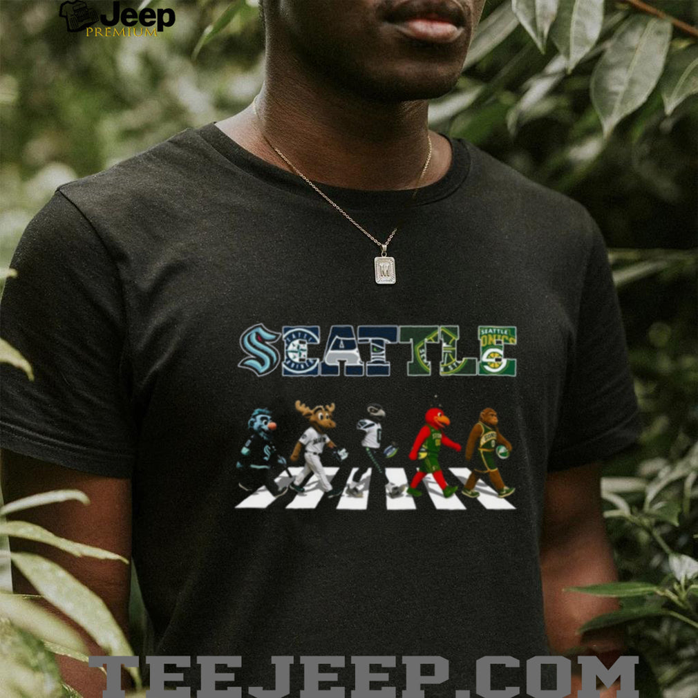 Seattle City Sports Mascots Abbey Road Kraken Mariners Seahawks Sonics T Shirt