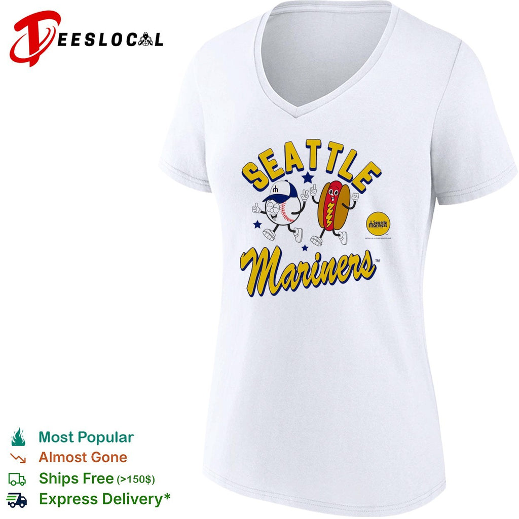 Seattle Mariners Baseball Club Mascot Hot Dog and Baseball Cartoon logo Shirt