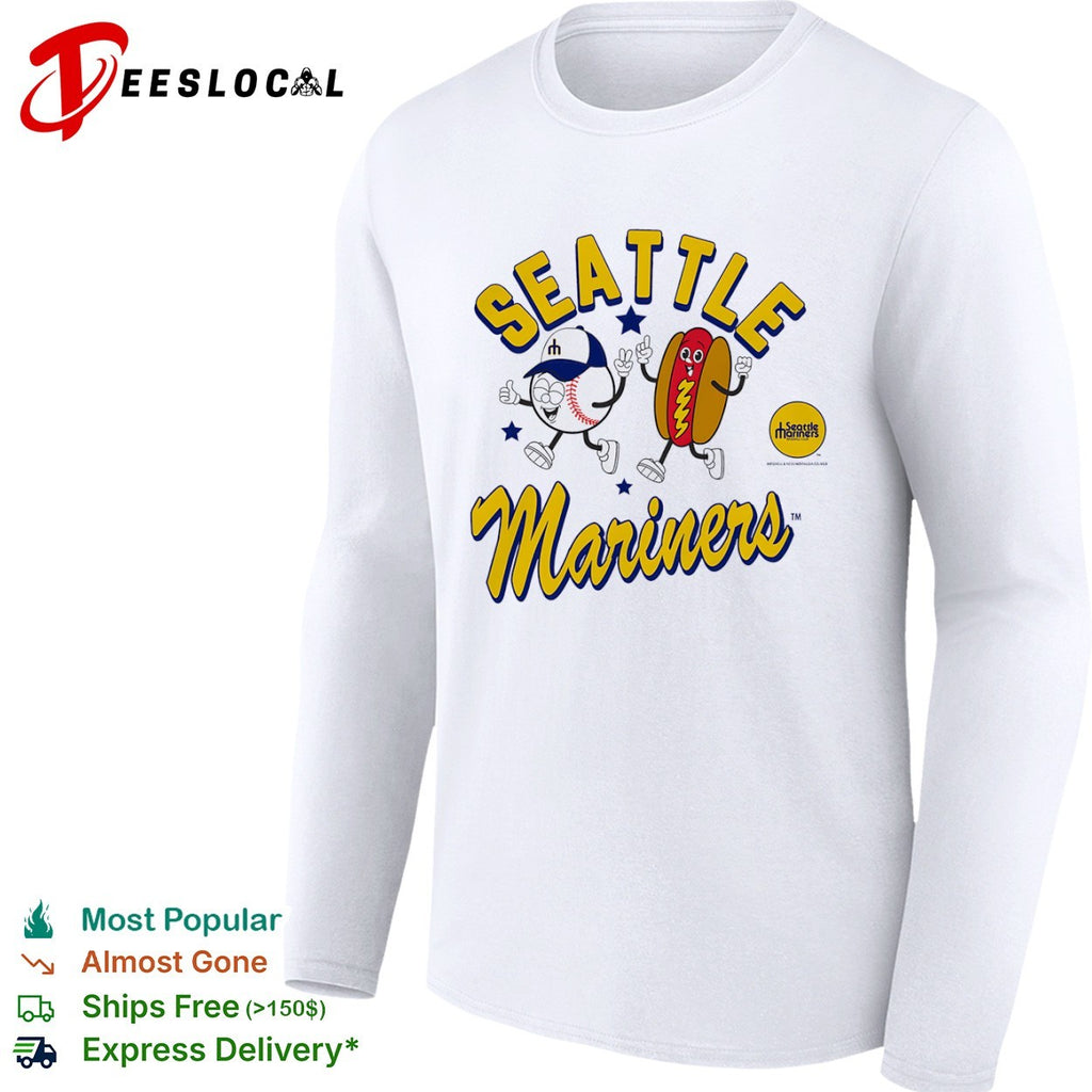 Seattle Mariners Baseball Club Mascot Hot Dog and Baseball Cartoon logo Shirt