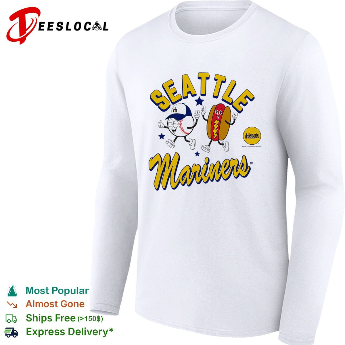 Seattle Mariners Baseball Club Mascot Hot Dog and Baseball Cartoon logo Shirt