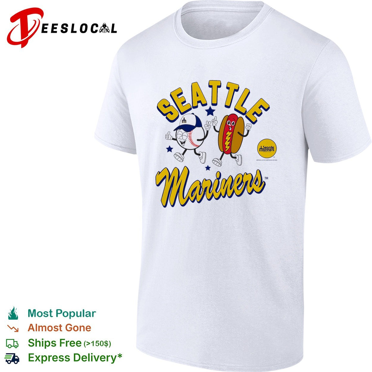 Seattle Mariners Baseball Club Mascot Hot Dog and Baseball Cartoon logo Shirt