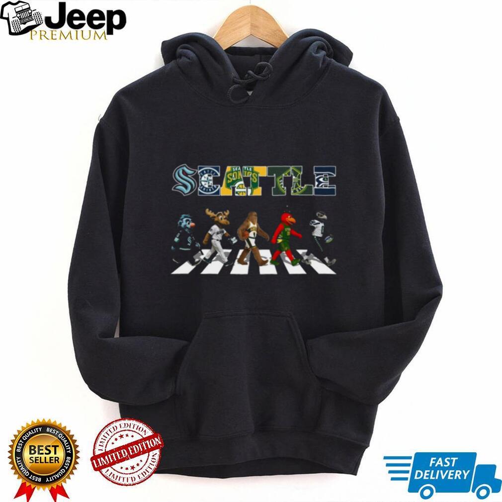 Seattle Sports Teams Mascots Abbey Road Crossing Black T Shirt