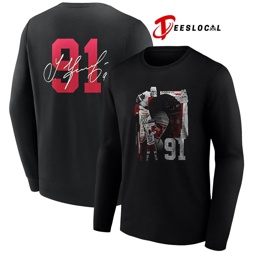 Sergei Fedorov No 91 x Detroit Red Wings signature shirt