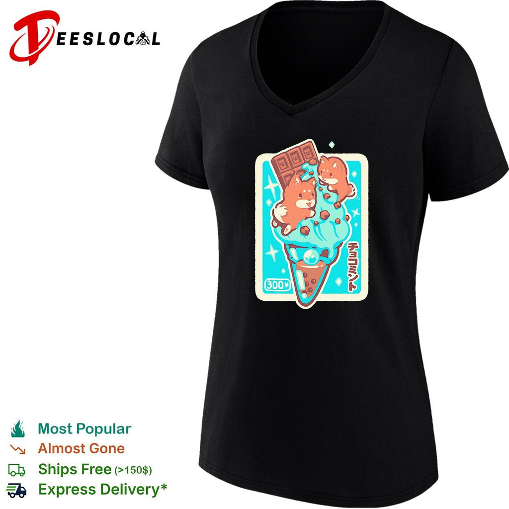 Shiba Inu dogs choco mint ice cream Japanese kawaii cute shirt