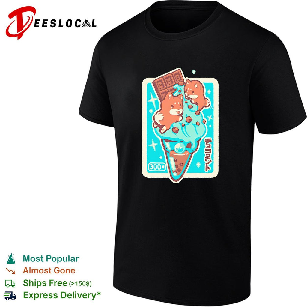 Shiba Inu dogs choco mint ice cream Japanese kawaii cute shirt