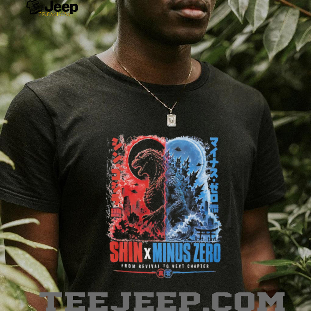 Shin Godzilla and Godzilla Minus One split side graphic shirt