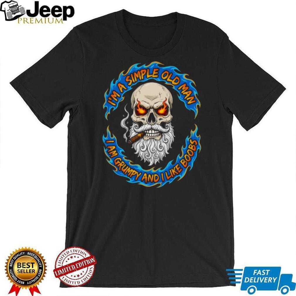 Simple Old Man Grumpy Bearded Skull Cigar Smoking T Shirt