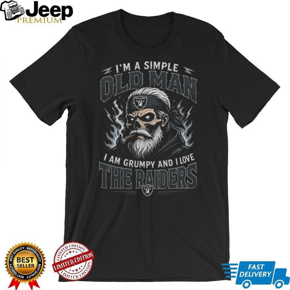 Simple Old Man Grumpy Raiders Fan Skull Smoking Cigar T Shirt