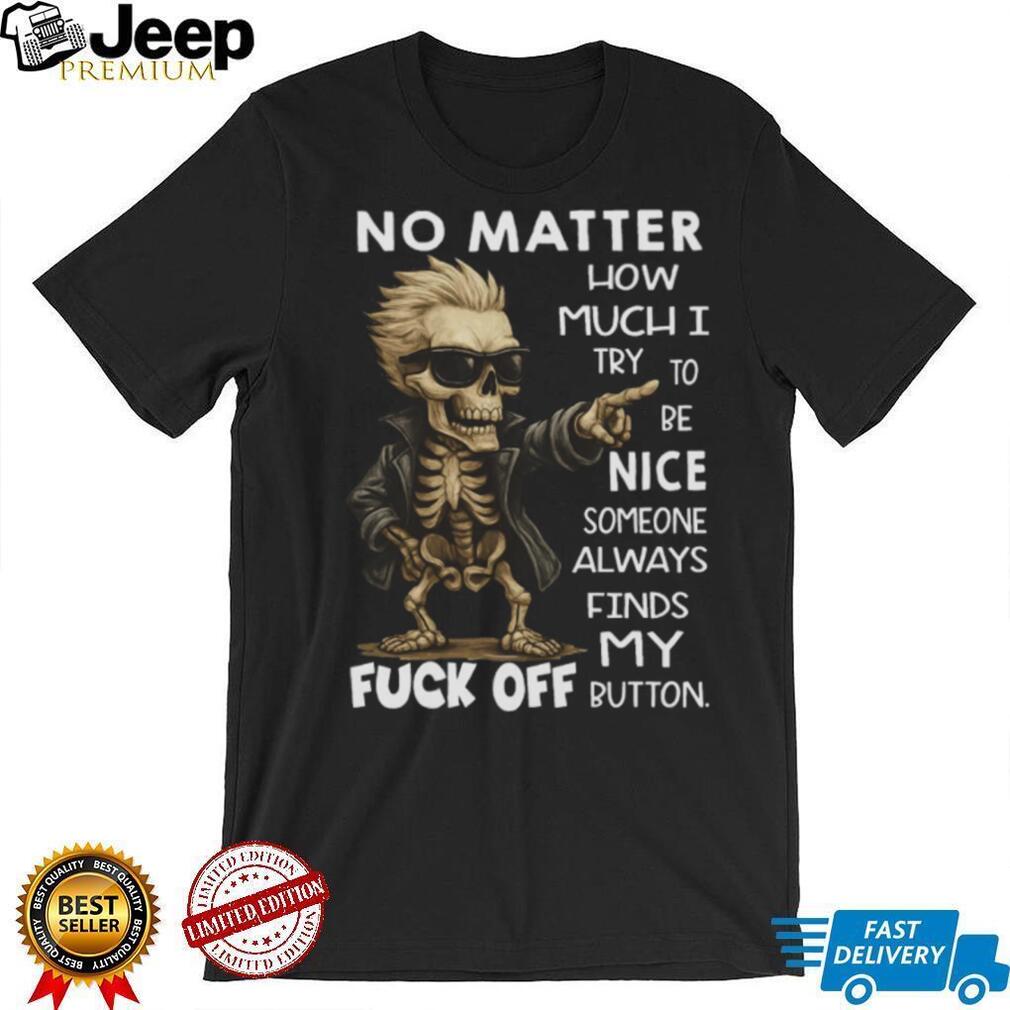 Skeleton Biker “Found My Fuck Off Button” Sarcastic T Shirt