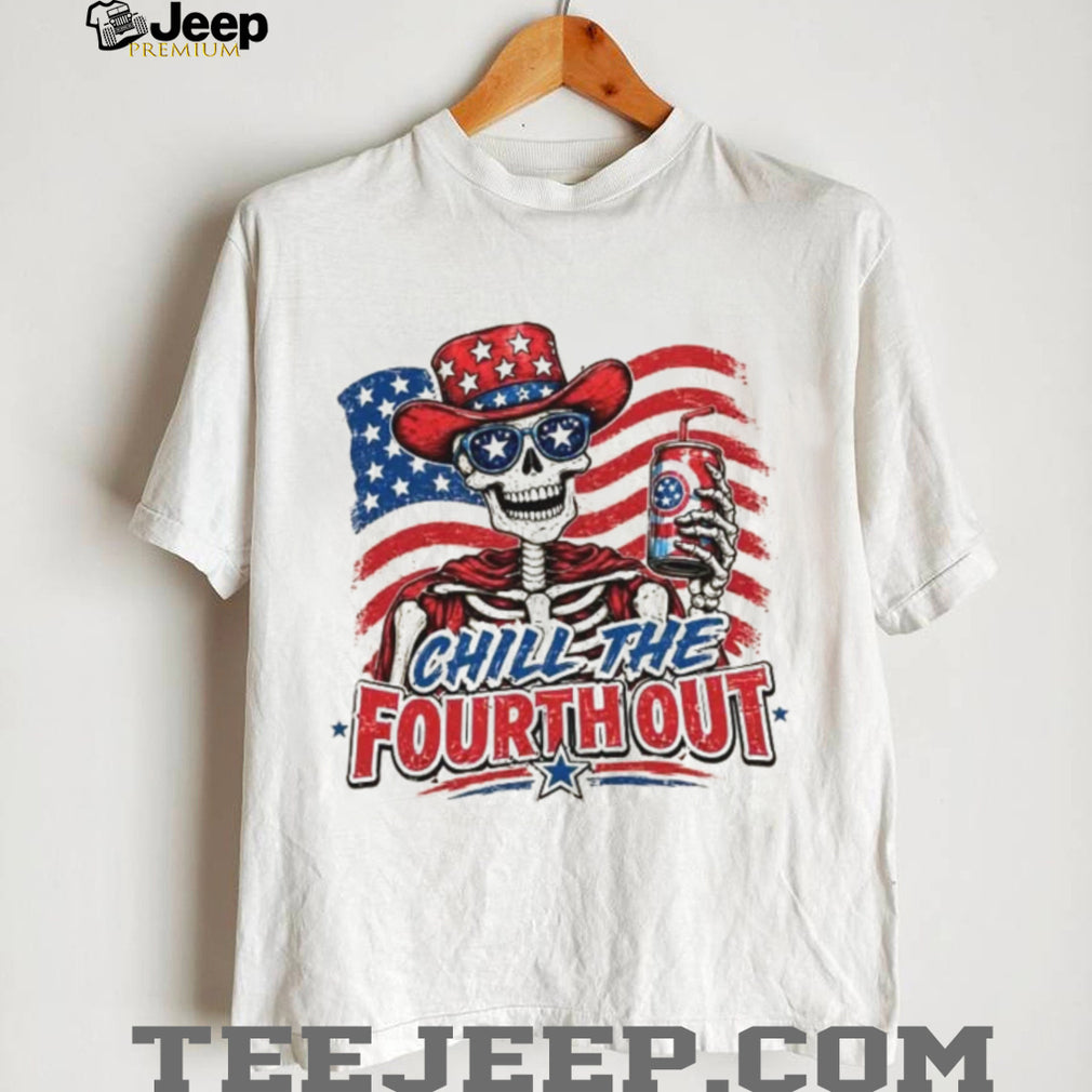 Skeleton Chill The Fourth Out Patriotic American Flag Summer Shirt