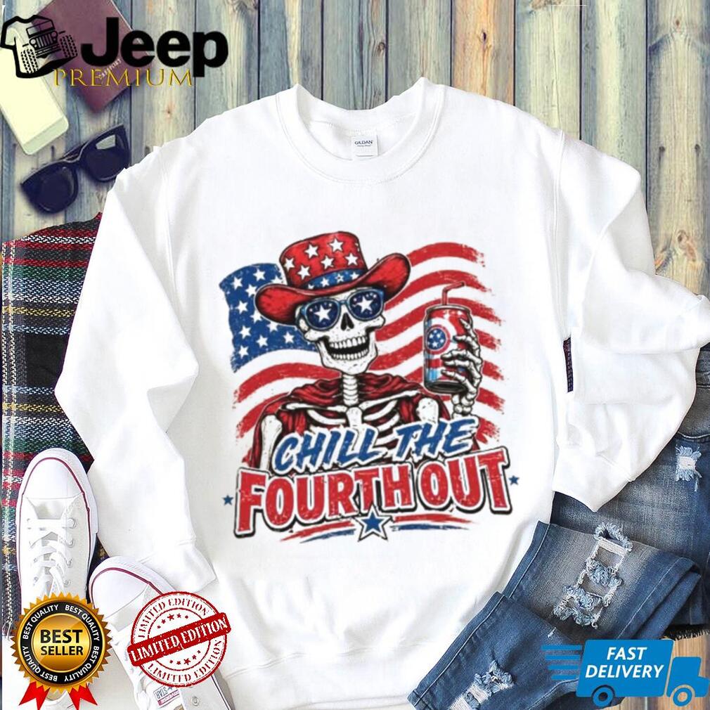 Skeleton Chill The Fourth Out Patriotic American Flag Summer Shirt