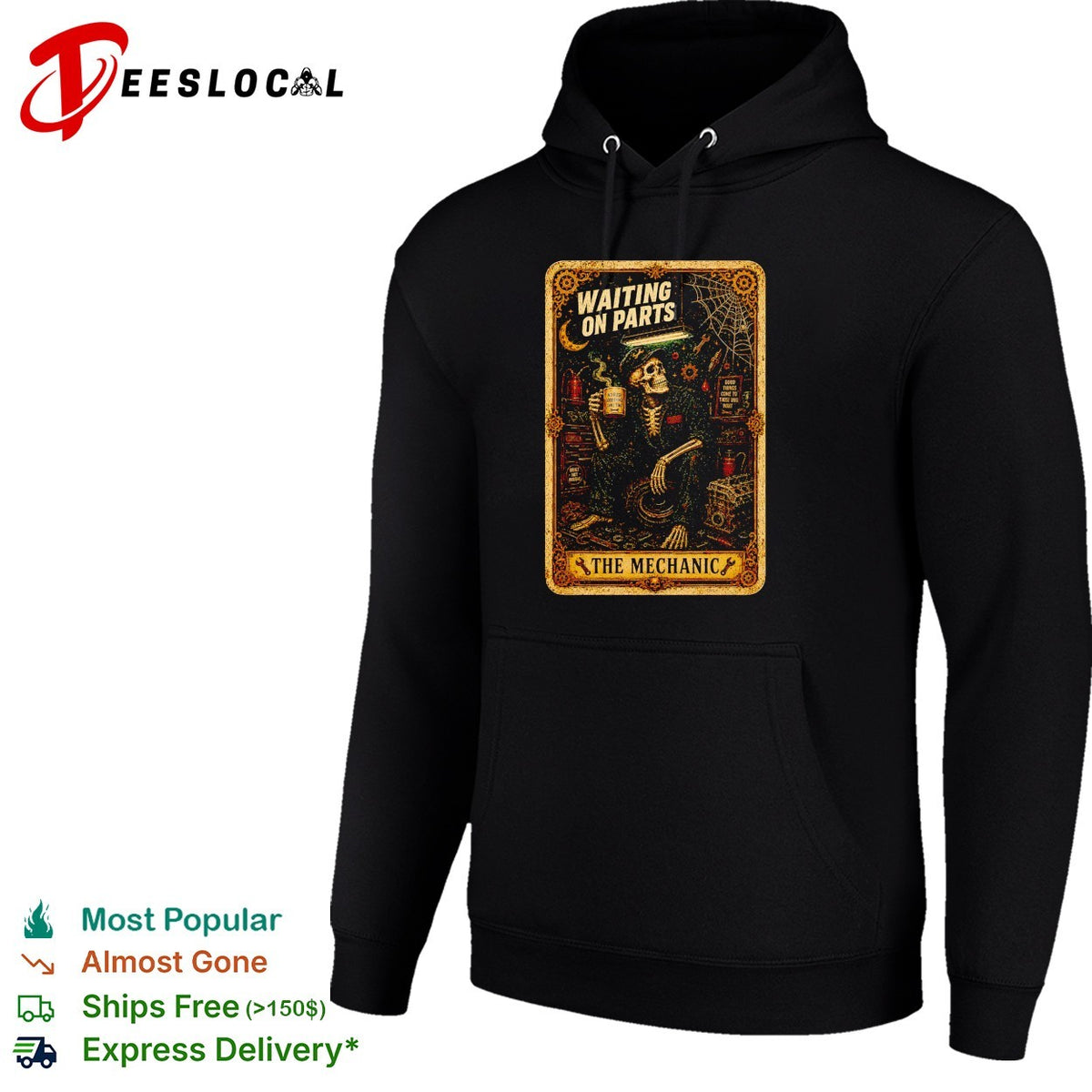 Skeleton waiting on parts The mechanic tarot card illustration shirt