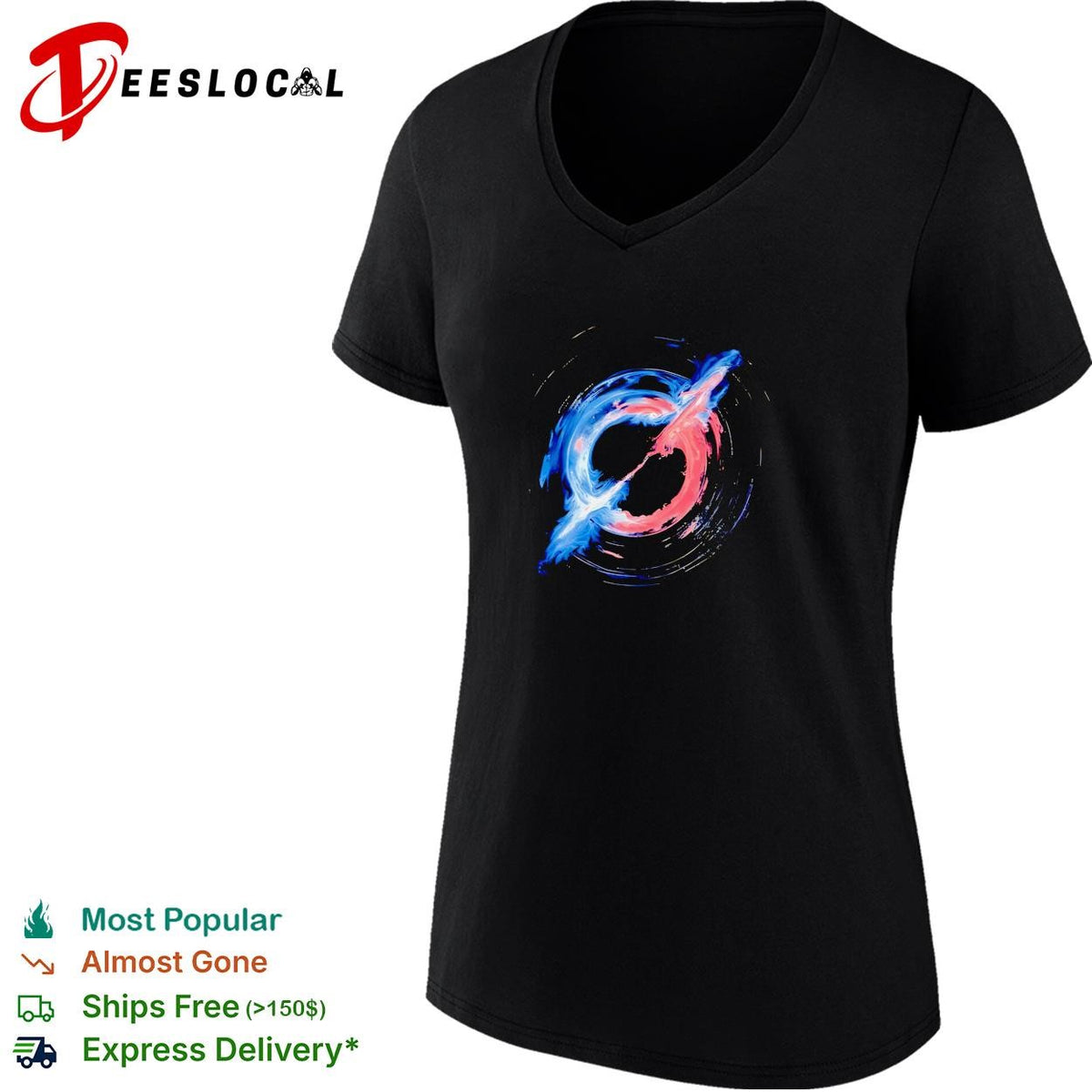 Slayr swirling blue and red nebula abstract paint art logo graphic shirt